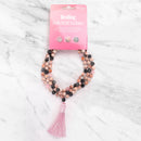 Mala Perlenkette aus Labradurit und Rosenquarz, handgefertigter Schmuck von Myga Eco, mit bunten Heilsteinen und Perlen.