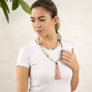 Mala Perlenkette aus Labradorit und Rosenquarz, handgefertigter Schmuck von Myga Eco, mit bunten Perlen und spirituellem Design