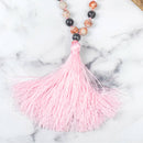 Mala Perlenkette aus Labradorit und Rosenquarz, handgefertigter Schmuck von Myga Eco, mit bunten Perlen und Edelsteinen.