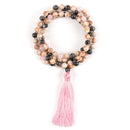 Mala Perlenkette aus Labradorit und Rosenquarz, handgefertigter Schmuck von Myga Eco mit natürlichen Edelsteinperlen