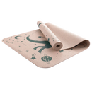 Myga eco space dino yogamatte in soft pink mit grünem dinosaurier und planetenmotiven für kinder von mana shop