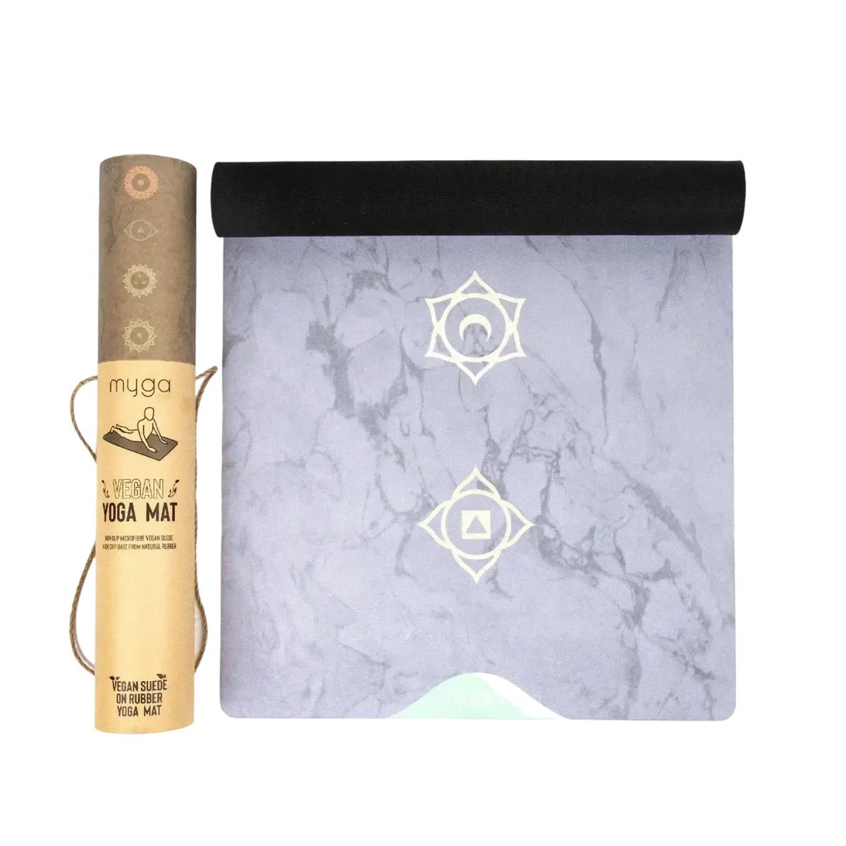 Myga Eco vegane Yogamatte Chakra mit Wildlederoptik und Naturkautschuk für Yoga, umweltfreundlich und rutschfest.