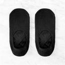 Schwarze Myga Eco Yogakleider mit rutschhemmenden Yoga-Socken, Nahaufnahme der Griffe und Textur auf den Socken.