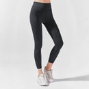 Schwarze 7/8 Yoga Leggings von Myga Eco, hohe Taille, aus Yogakleidung, auf einem modellierten Körper sichtbar