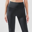 Schwarze Yoga-Leggings 7/8 von Myga Eco, hohe Taille, aus bequemem Yogakleider-Material, ideal für Yoga und Fitness.