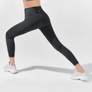 Schwarze 7/8 Yoga-Leggings mit hoher Taille von Myga Eco, aus bequemem Yogakleidermaterial, für Yoga und Fitness.