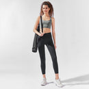 Schwarze 7/8 Yoga Leggings von Myga Eco, hoch taillierte Yogakleider, aus bequemem, nachhaltigem Material, ideal für Yoga und Sport.