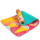 Bunte Myga Eco Kinder-Yogamatte mit fröhlichem Muster, rutschfeste Oberfläche, ideal für Kinder-Yoga und Bewegung.