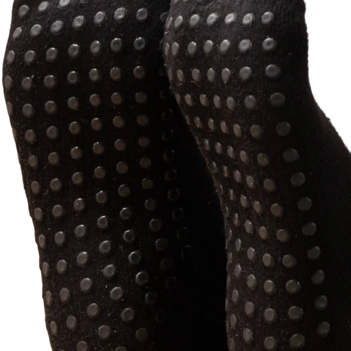 Schwarze Myga Grip Yoga Socken aus Baumwolle, rutschfeste Struktur für sicheren Halt beim Yoga und Pilates.