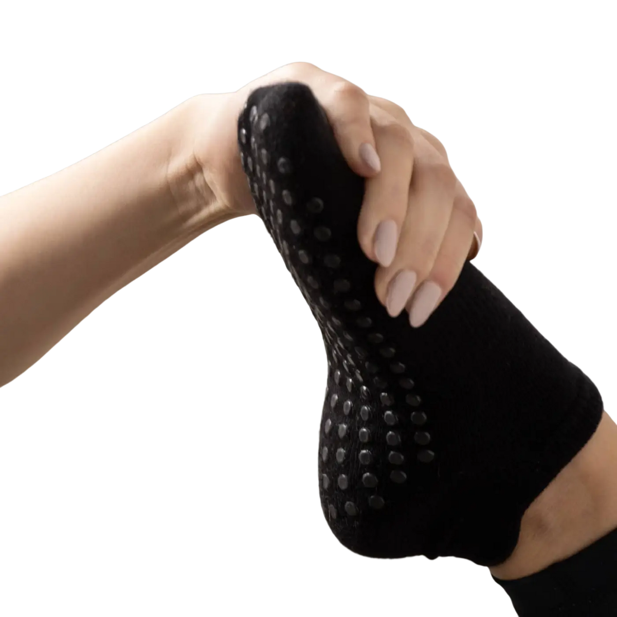 Schwarze Myga Grip Yoga Socken, strukturierte Kleidersocken mit Anti-Rutsch-Beschichtung für sicheren Halt beim Yoga.