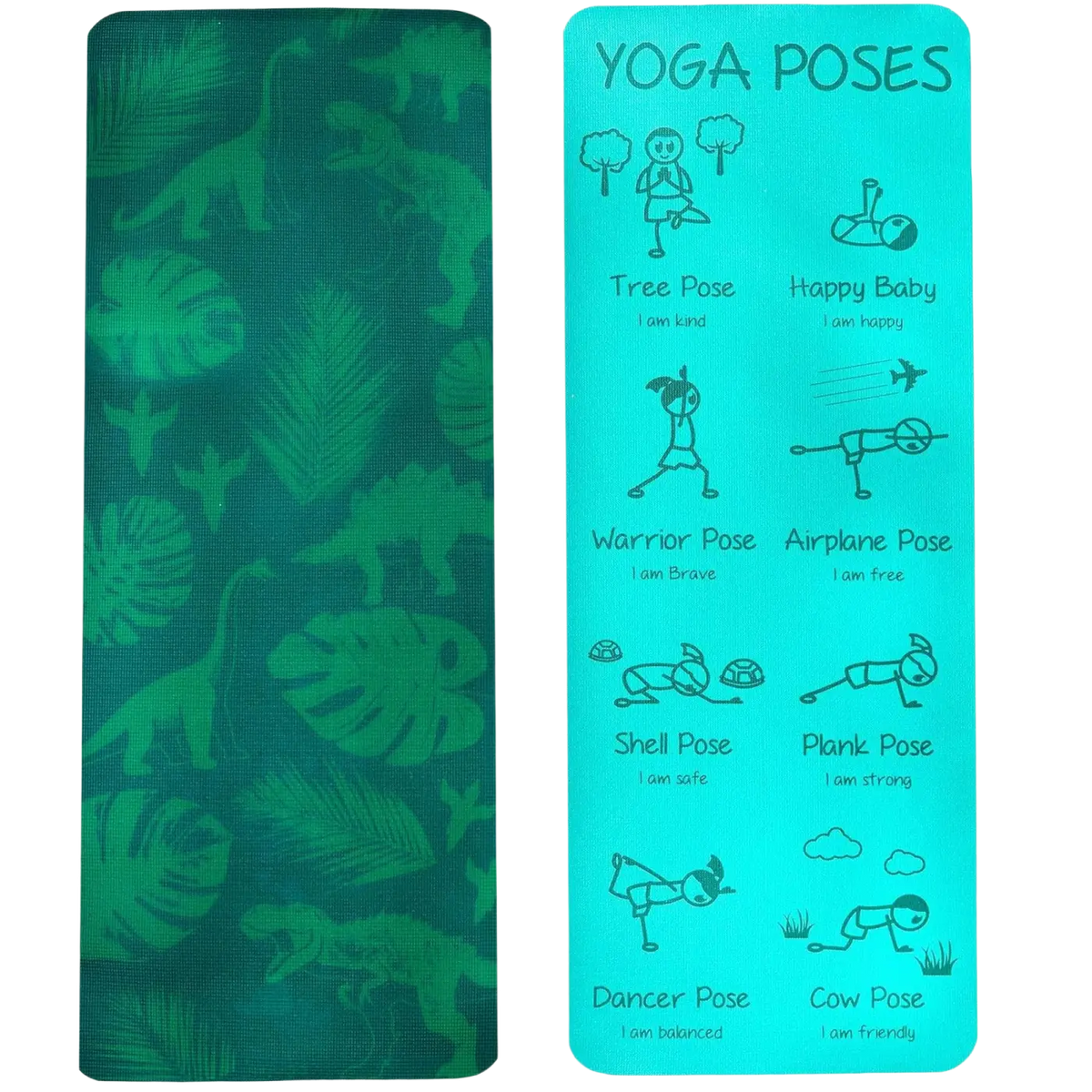 Myga Kinder-Yogamatte im Dschungel-Design, weiche Teal Yogamatte für Kinder, langlebig und rutschfest für Yoga und Spiel.