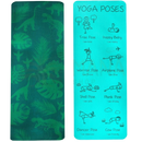 Myga kinder-yogamatte mit tealfarbener dinosaurier- und blattmusterseite und illustrationen zu yogaposen für kinder yoga mat mana shop