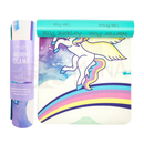 Myga kinder-yogamatte rolle mit weißem einhorn und regenbogenstreifen in lebendigen farben kids yoga mat mana shop