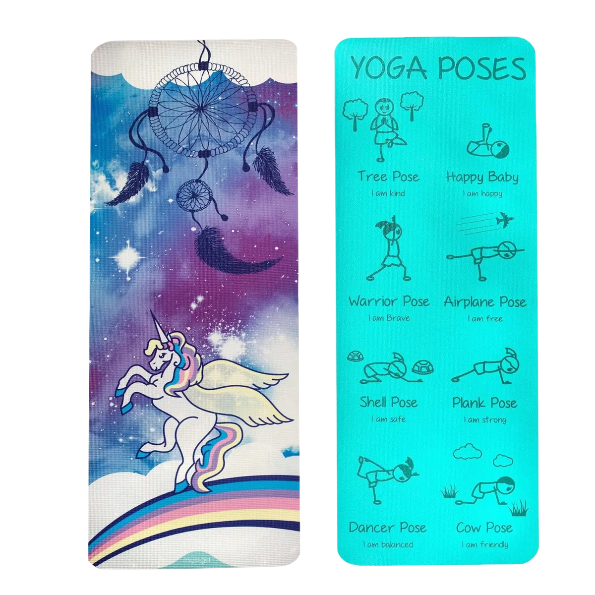 Bunte Kinder-Yogamatte von Myga Eco in lebendigem Türkisblau, perfekt für spielerisches Yoga und Bewegungsübungen für Kinder.
