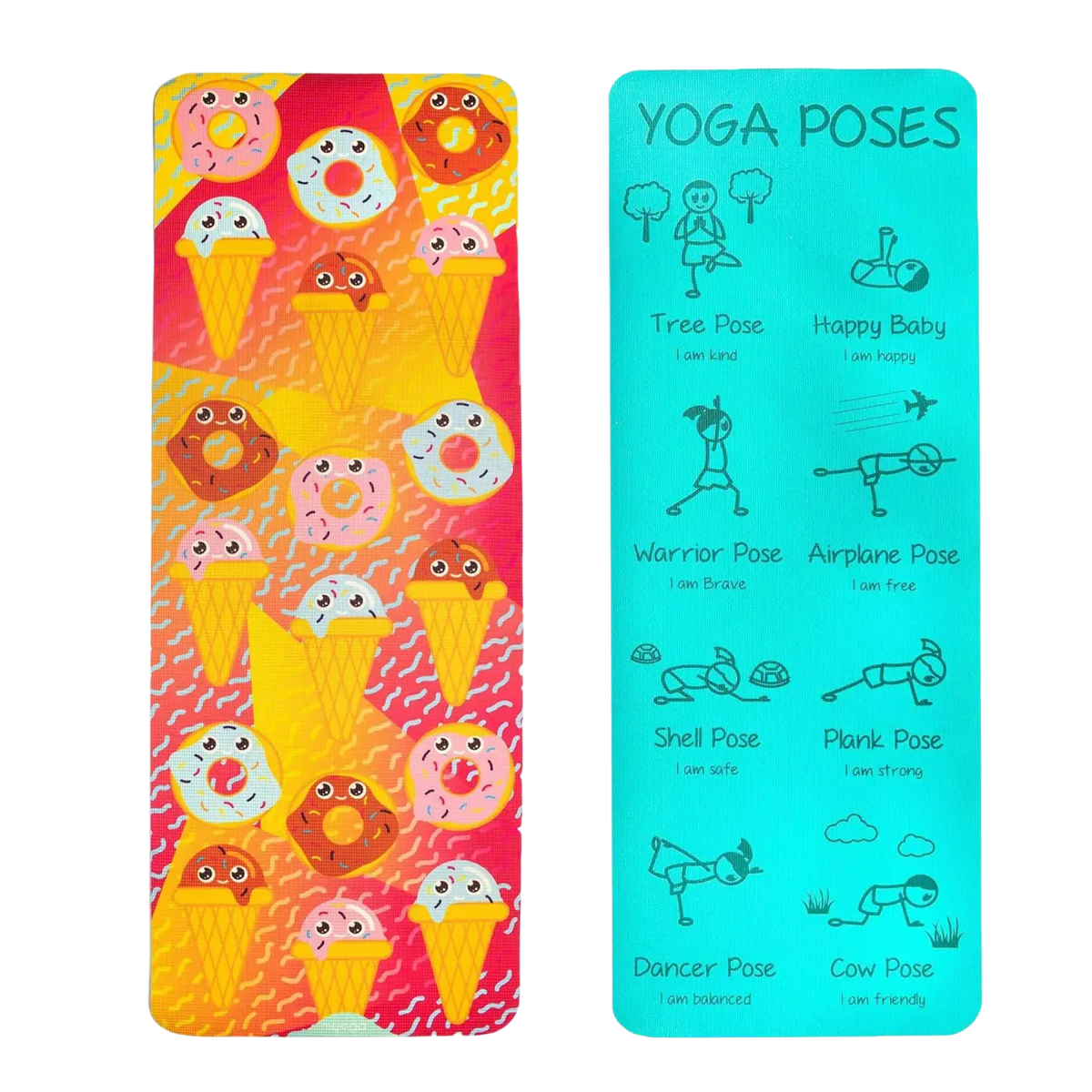 Bunte Myga Kinder-Yogamatte für Kinder, zeigt lustiges Zahn-Design, auf weicher, rutschfester Yogamatte für Kinder.