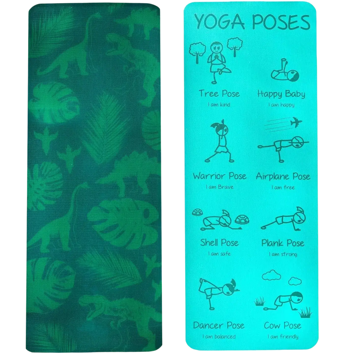 Myga Kinder-Yogamatte Jurassic-Dschungel mit Dinosaurier- und Dschungelmotiven, 150 × 55 cm, rutschfeste Yogamatte für Kinder