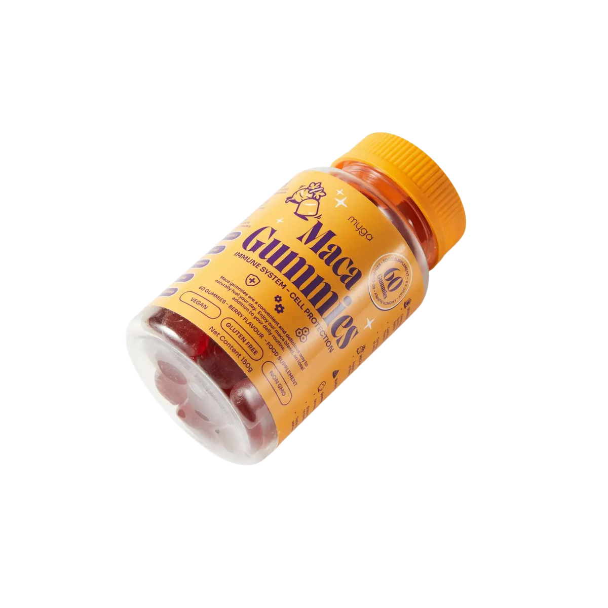 Myga Maca Gummies vegane Beeren-Nahrungsergänzung, Energie- und Gleichgewichtssupport, Gummis mit Maca und Beeren.