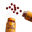 Orange etikettierte myga maca gummies mit gelbem deckel und hochwertigen maca-extrakt ideal für menschen zur energieunterstützung