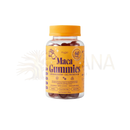 Myga maca gummies in klarer plastikflasche mit orangefarbenem deckel und hochwertigem maca-extrakt, ideal für menschen
