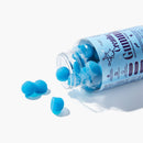 Myga Kreatin Gummies mit Blaubeergeschmack, Nahrungsergänzung für Energie und Muskelregeneration, zeigt die bunten Gummibärchen in der Dose.