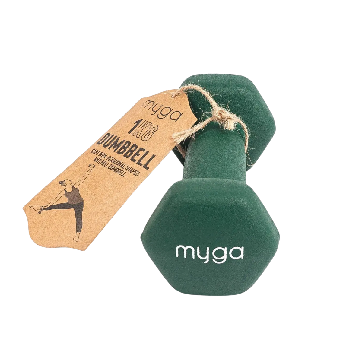 Myga Paar Hex-Kurzhanteln 1-10 kg, grünes Yogazubehör, stabile Hanteln mit hexagonaler Form für Krafttraining.