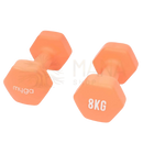 Paar lebendige orangefarbene myga paar hex-kurzhanteln mit weißem myga branding und gewichtsanzeige zum image to zoom im mana shop