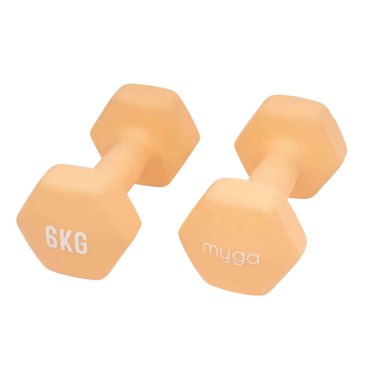 Myga Paar Hex-Kurzhanteln 1-10 kg, Yogazubehör, in pfirsichfarben, mit handlichem Griff für Krafttraining zu Hause.