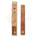 Myoga räucherstäbchenhalter aus natürlichem ulmenholz mit rustikalem sternmotiv und pentagramm im mana shop