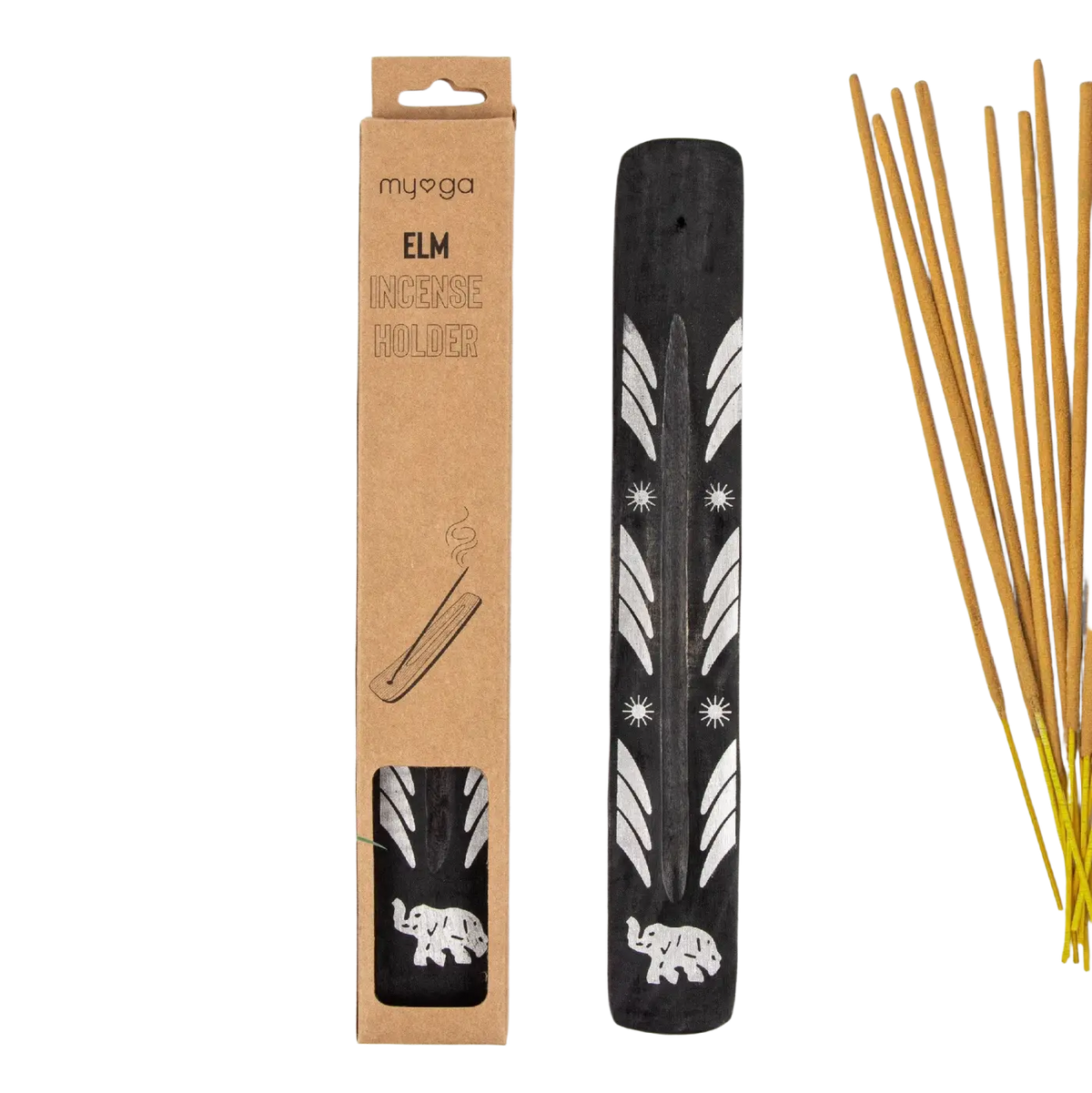 Myga Räucherstäbchenhalter aus natürlichem Ulmenholz, handgefertigte Dekoration für Räucherstäbchen, Holz-Design, nachhaltiges Dekor