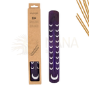 Naturales ulmenholz räucherstäbchenhalter lila mit weißen mondmotiven von myoga elm im mana shop