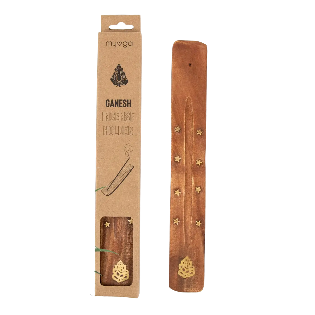 Myga Räucherstäbchenhalter aus natürlichem Ulmenholz mit Ganesh-Design, dekoratives Accessoire für Buddhistische Räume.