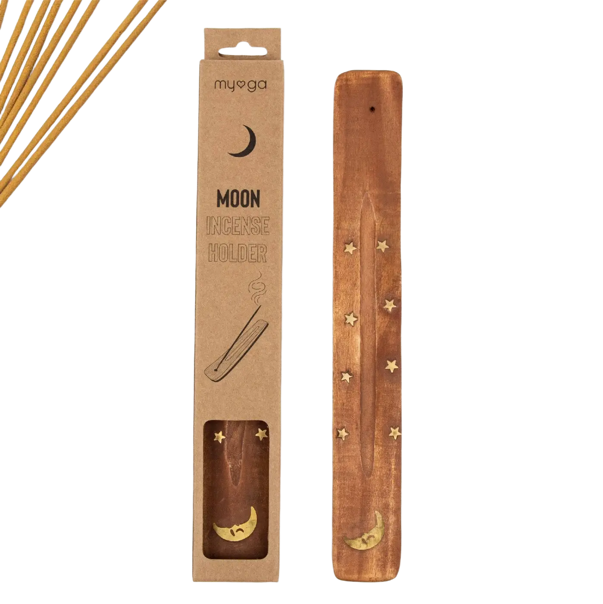 Myga Räucherstäbchenhalter aus natürlichem Ulmenholz, mondförmige Dekoration, handgefertigt, elegante Holzdekoration