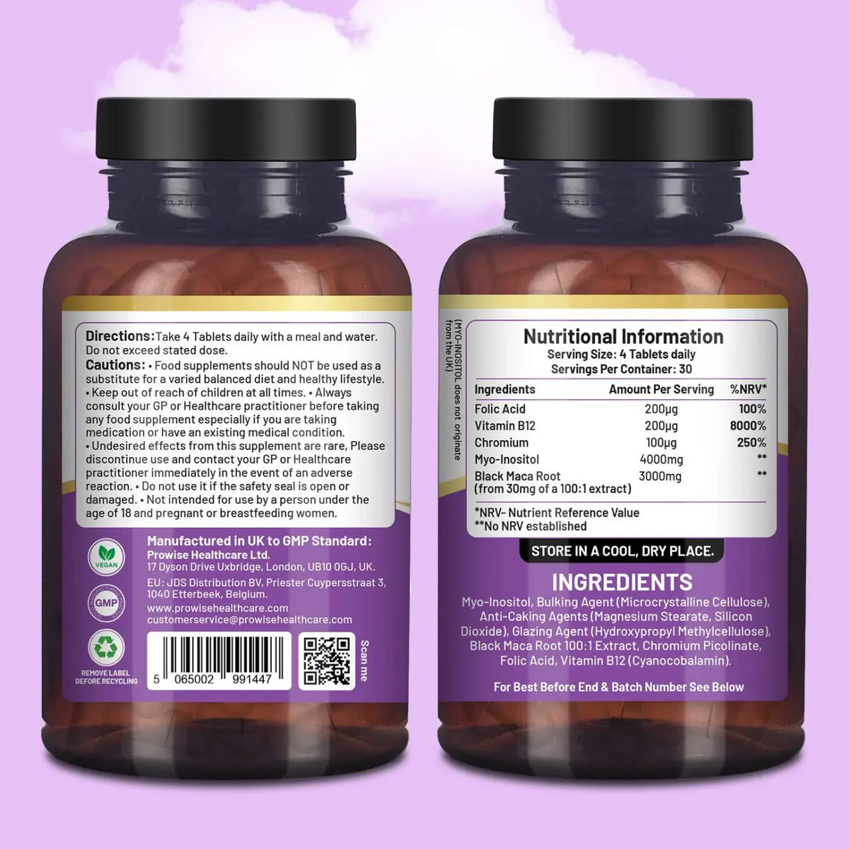 Myo-Inositol Komplex von Prowise Healthcare, 120 vegane Tabletten mit 7000 mg in einer Blisterpackung.