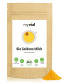 Bio Goldene Milch Latte von myvial mit 7 ayurvedischen Zutaten, in einer Packung mit 100g, natürliche Lebensmittel.