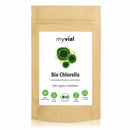 Eine Packung myVial Bio Chlorella Tabletten.