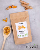 Vegan Bio Kurkuma Kapseln mit Bio Pfeffer, 120 Stück, Nahrungsergänzung, von myvial, in einer transparenten Packung
