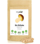 Vegan Bio Shiitake Kapseln von myvial, Nahrungsergänzung, 120 Stück, helle Kapseln in einer Verpackung.