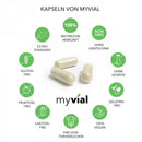 Vegan Bio Shiitake Kapseln von myvial, Nahrungsergänzung, 120 Stück, pflanzliches Supplement in Kapseln auf weißem Hintergrund