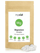 Veganer Magnesium Komplex Nahrungsergänzung in 180 Kapseln, hochdosiert, mit natürlicher Verpackung und Kapsel-Details