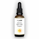myvial Vitamin D3 + K2 Nahrungsergänzung in MCT Öl, überdosiert mit 1000 IE pro Tropfen, Premium Qualität von Kappa.