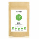 Hochdosierte vegane Zinktabletten 25mg von myvial, 365 Stück, Nahaufnahme der Nahrungsergänzungstabletten in Packung