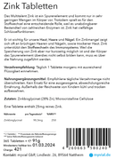 Hochdosierte vegane Zinktabletten 25mg von myvial, 365 Stück, in Dosiertablettenform auf einer weißen Oberfläche.