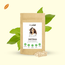 Nahrungsergänzung Anti-Stress Kapseln mit Tulsi, GABA und Ashwagandha von myvial, zeigt die Kapseln in einer Dose.