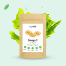 Vegan Omega 3 Kapseln aus Algenöl von myvial, Nahrungsergänzung, 120 Stück, flache Kapseln in einer Dose.