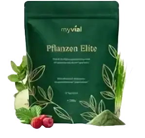 Hochwertiges myvial Pflanzen Elite Bio Superfood Pulver in 200 g Dose, zeigt das grüne Pulver für Energie und Vitalität
