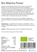Nährwert- und Produktinformationen für Bio Matcha-Pulver in diesem Bild