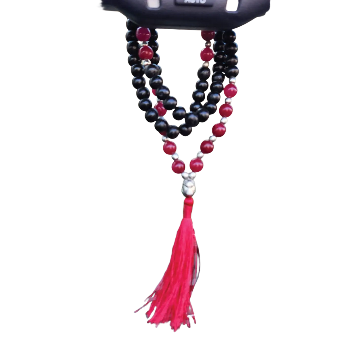 Holzperlen-Halskette mit Onyx von Yak & Yeti, eleganter Schmuck in Schwarz und Rot, detailreiche Perlen und stilvolles Design