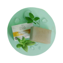 Eine rechteckige beige bio-minzseife von mademoiselle agathe mit natürlicher textur bei mana shop