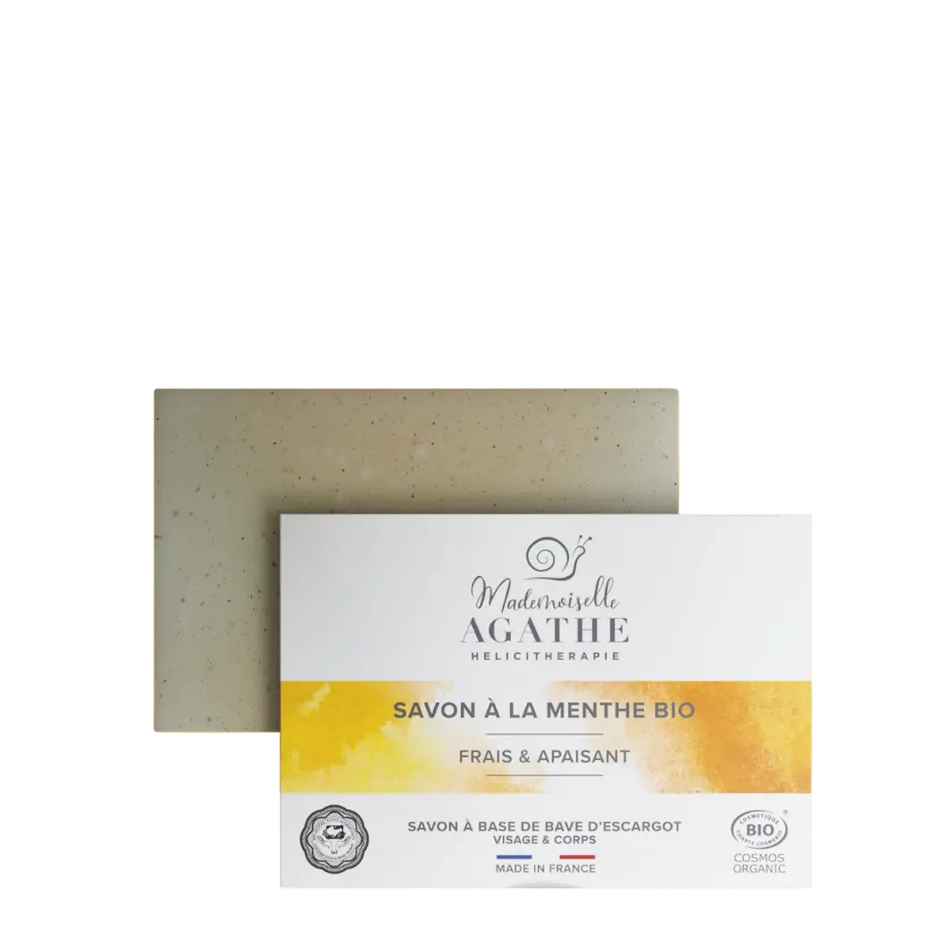 Weißes Bio-Minzseife von Mademoiselle Agathe, natürliche Seife mit erfrischendem und beruhigendem Minzduft.