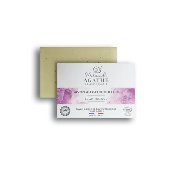 Natürliche Patchouli-Seife von Mademoiselle Agathe, bio, tonisierend, blassgelbe Seife für natürliche Hautpflege